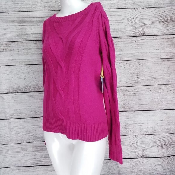 NEW Cece XS Pullover Sweater Crew Neck Cable knit Long sleeves in Passion Pink - Picture 4 of 9